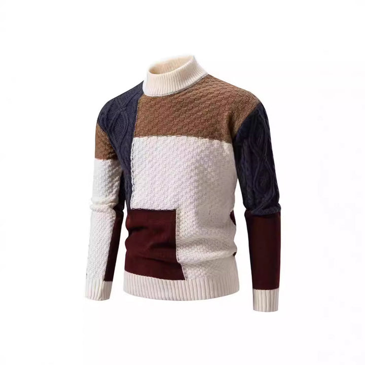 Herren modischer Strickpullover mit kreativem Farbblockdesign und hohem Kragen Echoarchiv