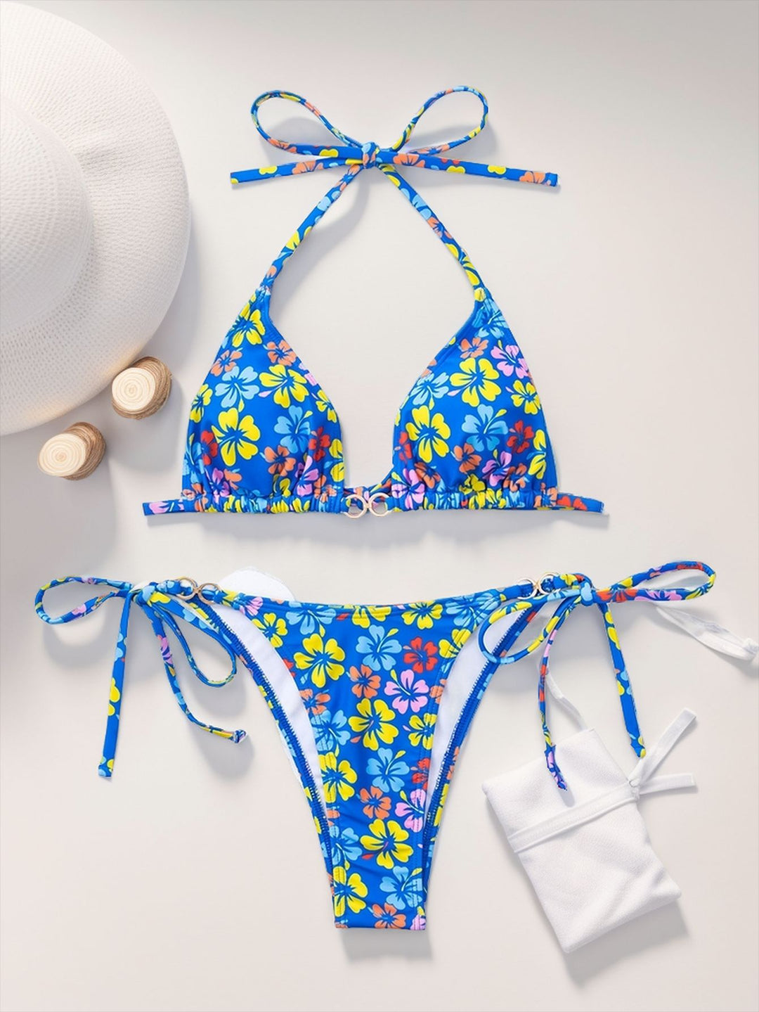 Damen Triangel-Bikini mit raffinierten Bindebändern und farbenfrohem Blumenmuster Echo Archiv