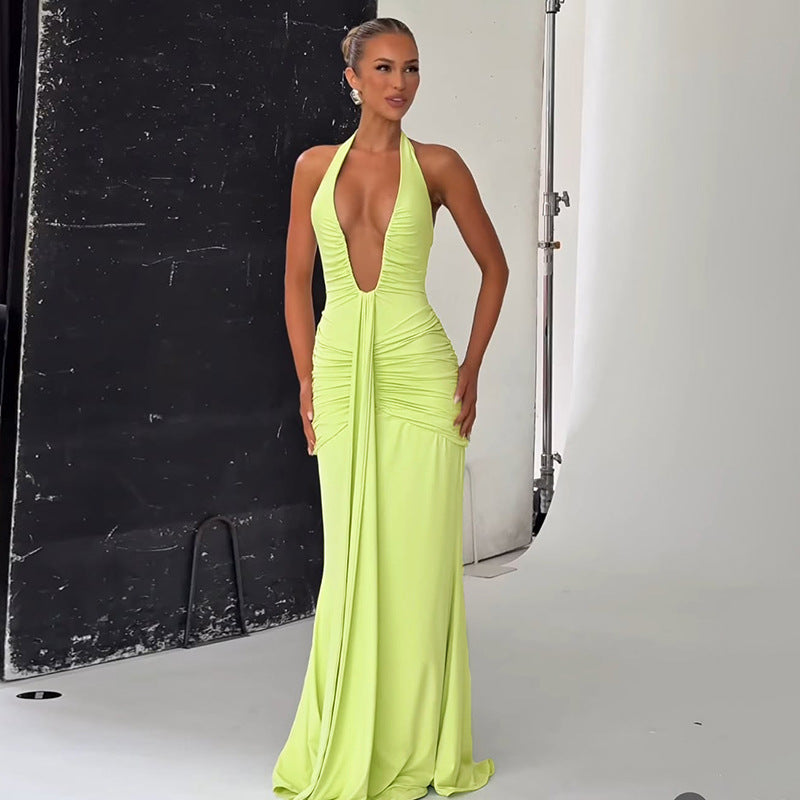 Damen Elegantes Maxi-Kleid mit tiefem V-Ausschnitt und Rüschendetails Echo Archiv