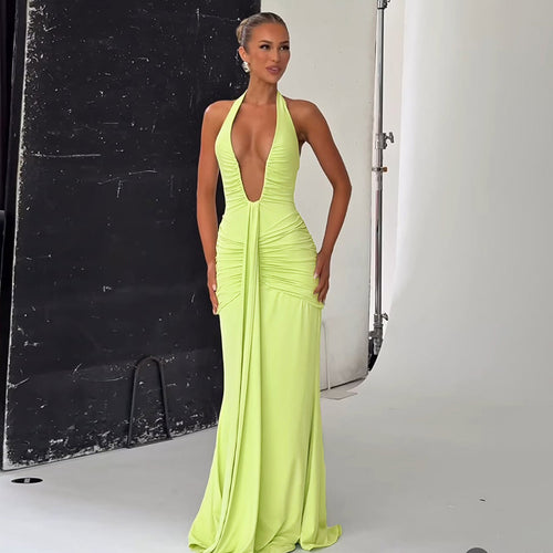 Damen Elegantes Maxi-Kleid mit tiefem V-Ausschnitt und Rüschendetails Echo Archiv