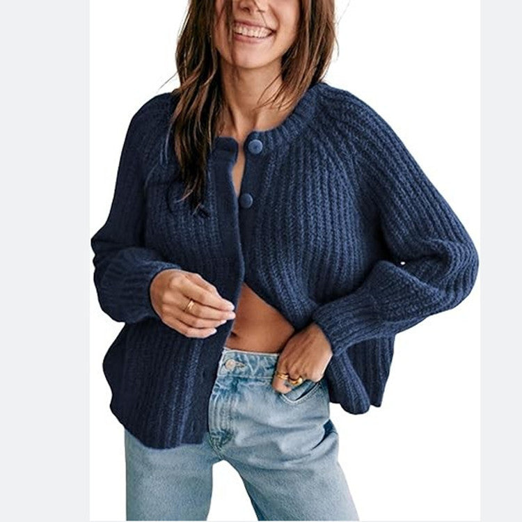 Damen Oversize Mohair-Effekt Strickjacke mit Rippenstruktur und Rundhalsausschnitt – Veloura