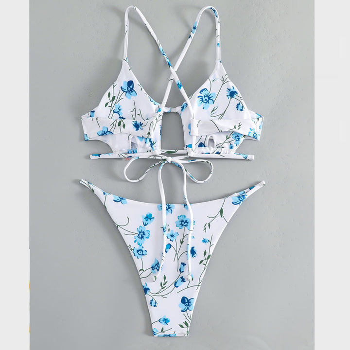 Damen Triangel-Bikini mit versetzten Trägern und floralem Muster Echo Archiv