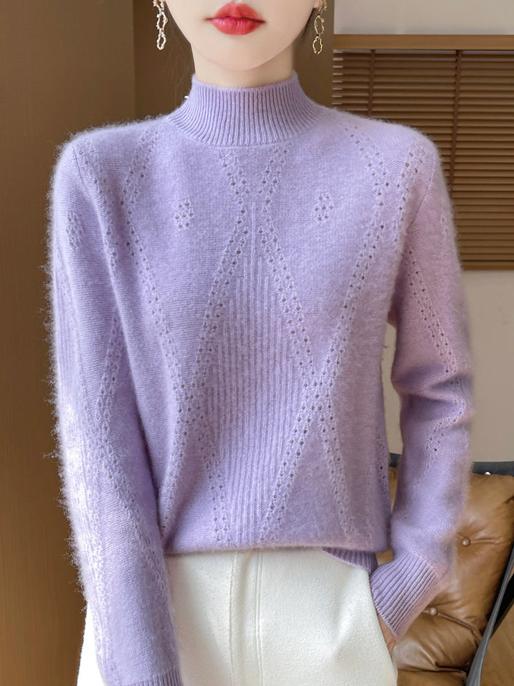 Damen Leichter Mockneck-Feinstrickpullover mit Ajour-Chevron und kaschmirweichem Finish Echoarchiv