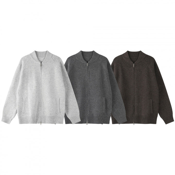Unisex Locker geschnittene Feinstrick-Zipjacke mit Zwei-Wege-Reißverschluss und Rippbündchen Echo Archiv