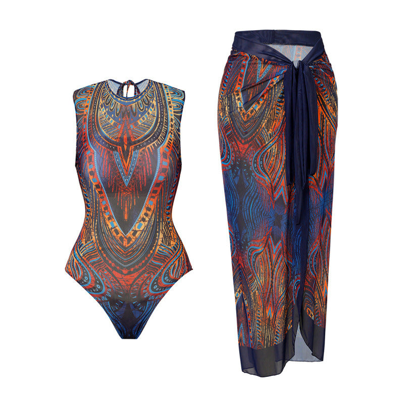 Damen Sportbadeanzug mit modernem Grafikdesign und hohem Neck Echo Archiv
