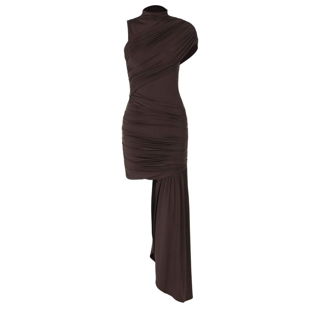 Damen Elegantes asymmetrisches Minikleid mit Drapierung und seitlichem Schlitz Echo Archiv