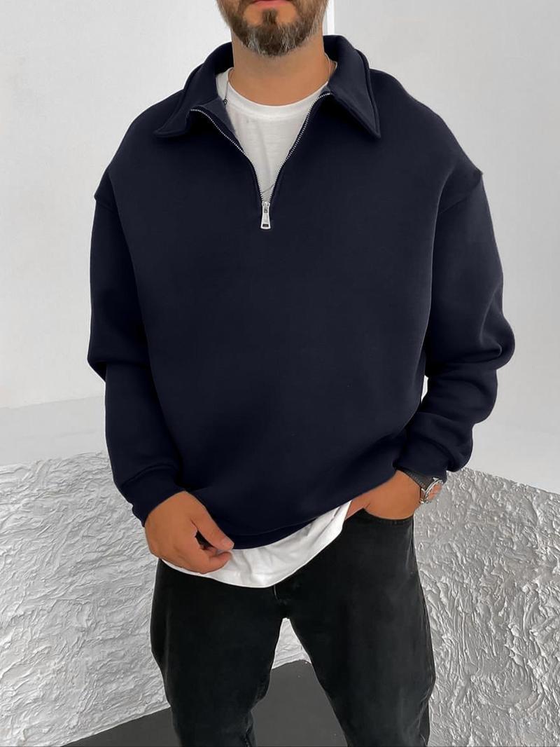 Herren Oversize Halbzip-Sweatshirt mit aufgestelltem Kragen – Cavarno