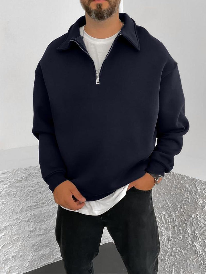 Herren Oversize Halbzip-Sweatshirt mit aufgestelltem Kragen – Cavarno