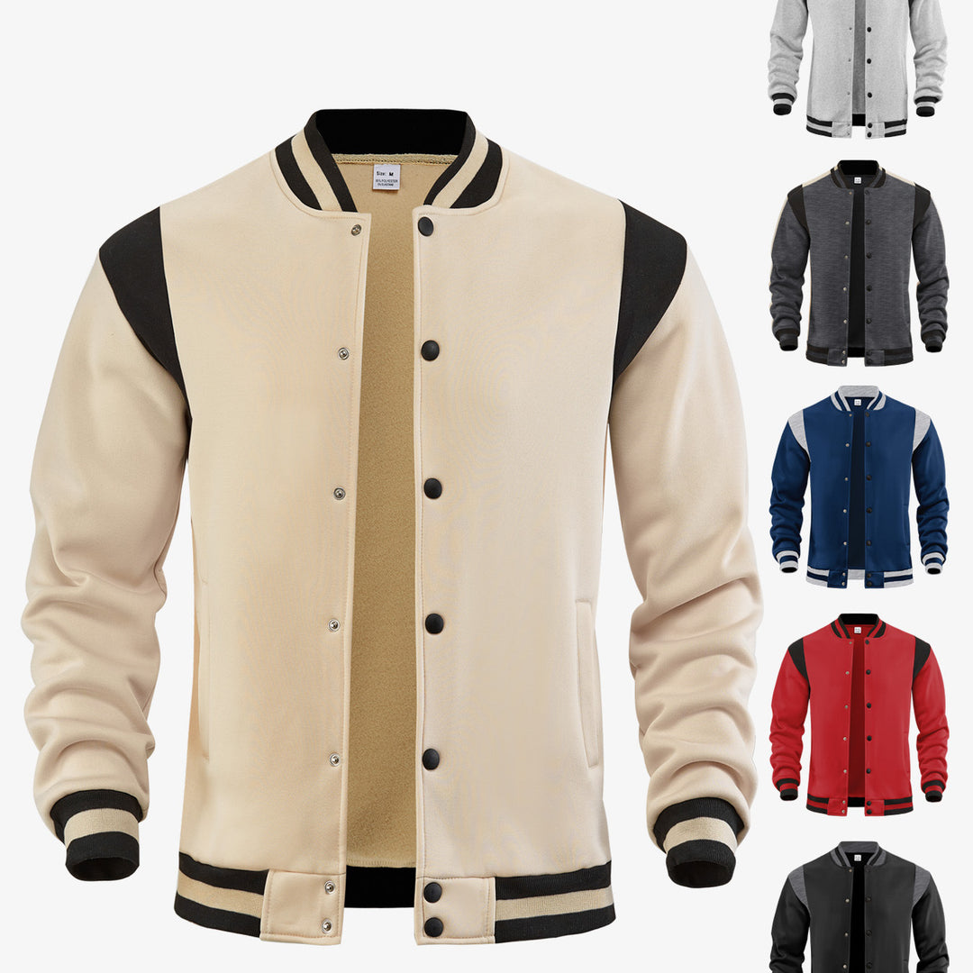 Herren nan legere Baseballjacke in Sweatqualität mit Druckknopfleiste geripptem Kragen und kontrastierendem Schulterbesatz Echo Archiv