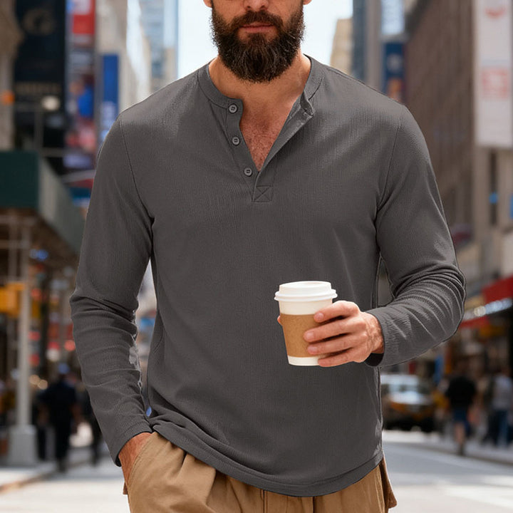Herren nan Thermo-Henley-Langarmshirt mit Waffelstruktur, Rundhalsausschnitt und Knopfleiste Echo Archiv