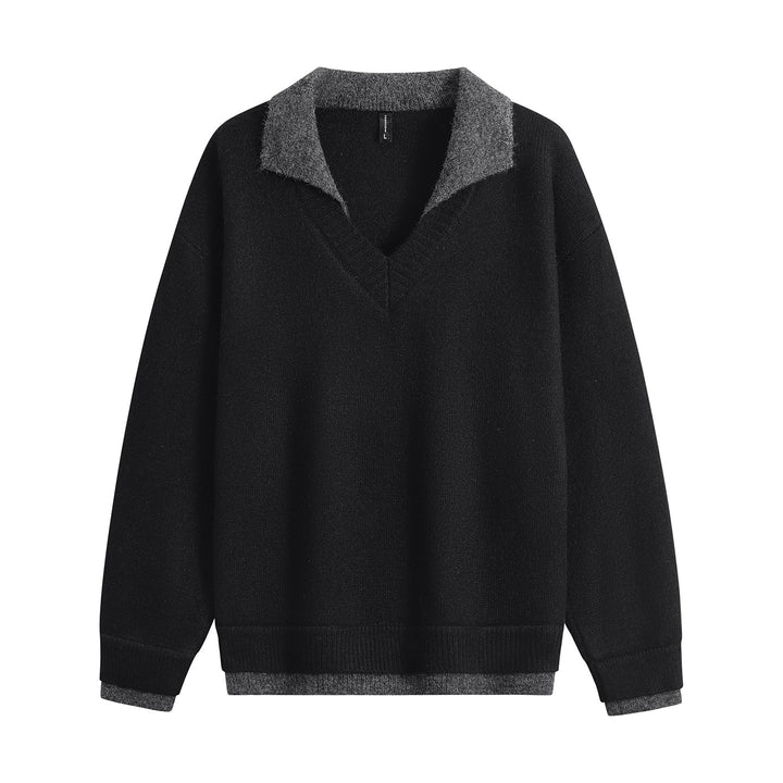 Herren Oversize-Pullover mit kontrastierendem Kragen, V‑Ausschnitt und weichem Fleeceinnenfutter Echoarchiv