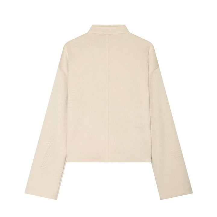 Damen Kurze Teddyjacke mit Mandarinkragen und dekorativen Knotenverschlüssen Echo Archiv