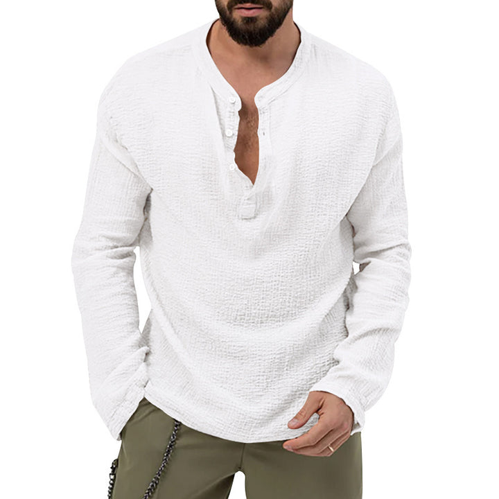 Herren Langarmshirt mit Knopfdetail und strukturierter Oberfläche Echoarchiv