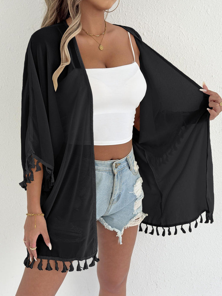 Damen eleganter Strandponcho mit Quasten Echo Archiv