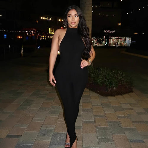Damen figurbetonter Jumpsuit mit hohem Kragen und Rippstruktur Echo Archiv