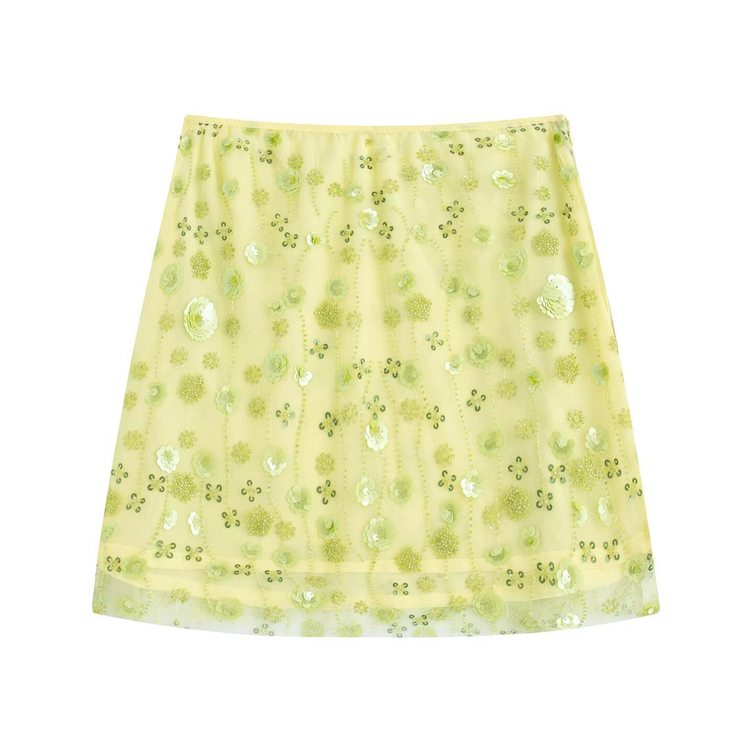 Damen Minirock mit funkelnden Pailletten und floralem Design Echo Archiv