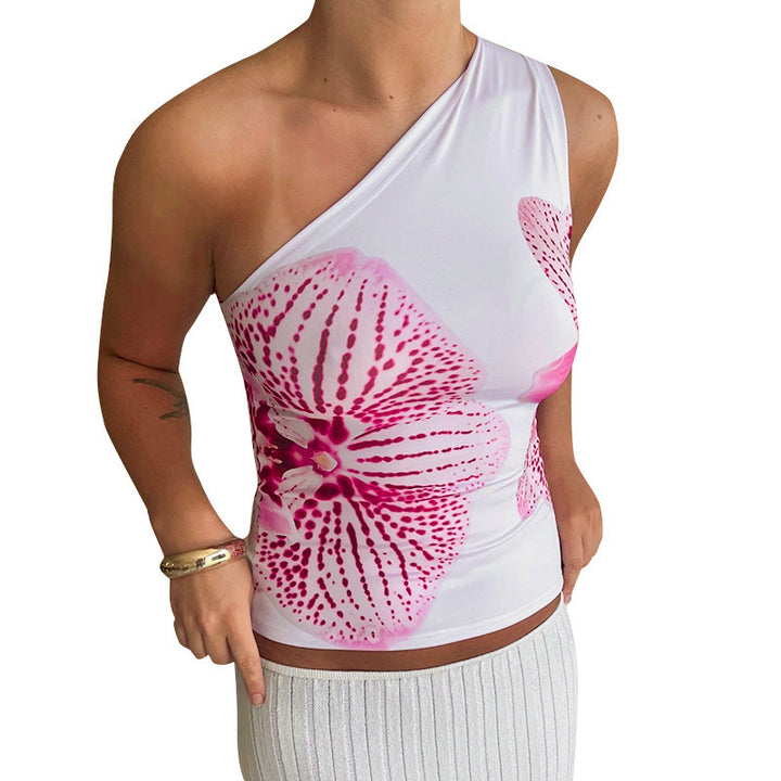 Damen asymmetrisches Trägershirt mit floraler Druckgestaltung Echo Archiv