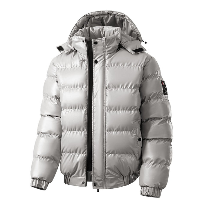 Herren Glänzende wattierte Pufferjacke mit Kapuze, wasserabweisender Hülle & Stehkragen Echoarchiv
