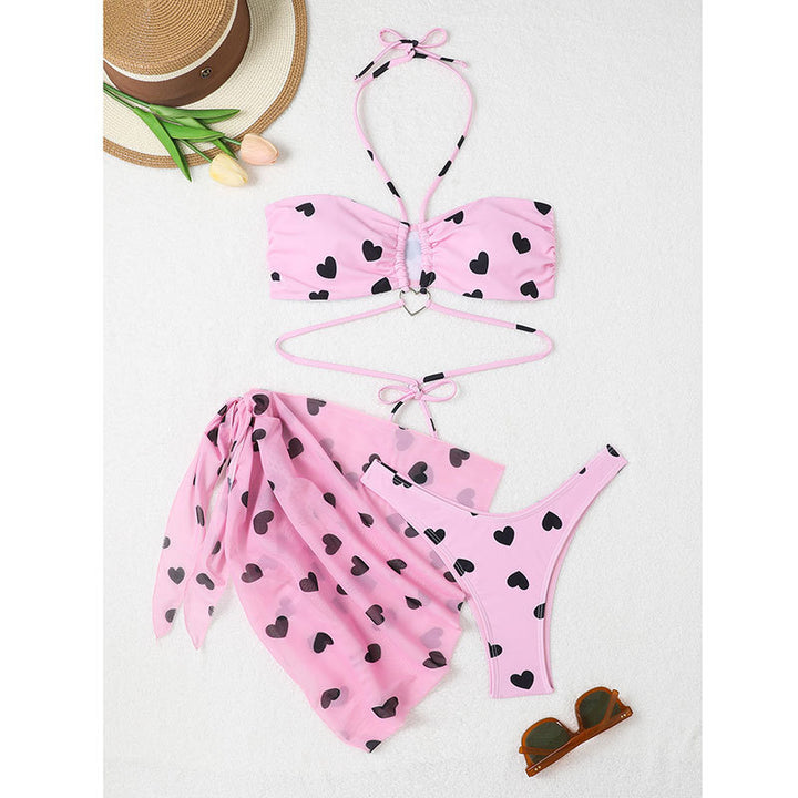 Damen Bikini-Set mit verspieltem Herzmotiv und transparentem Wickelrock Echo Archiv