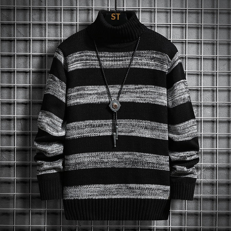 Herren Strickpullover mit hohem Kragen und modernem Streifenmuster Echoarchiv