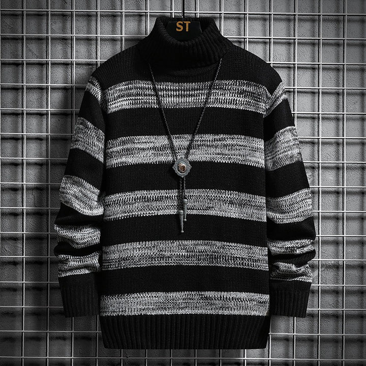 Herren Strickpullover mit hohem Kragen und modernem Streifenmuster Echoarchiv