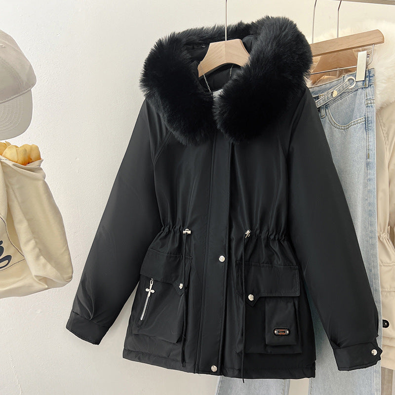 Damen Wattierter Parka mit Tunnelzugtaillierung, Kapuze und voluminösem Kunstfellkragen Echo Archiv