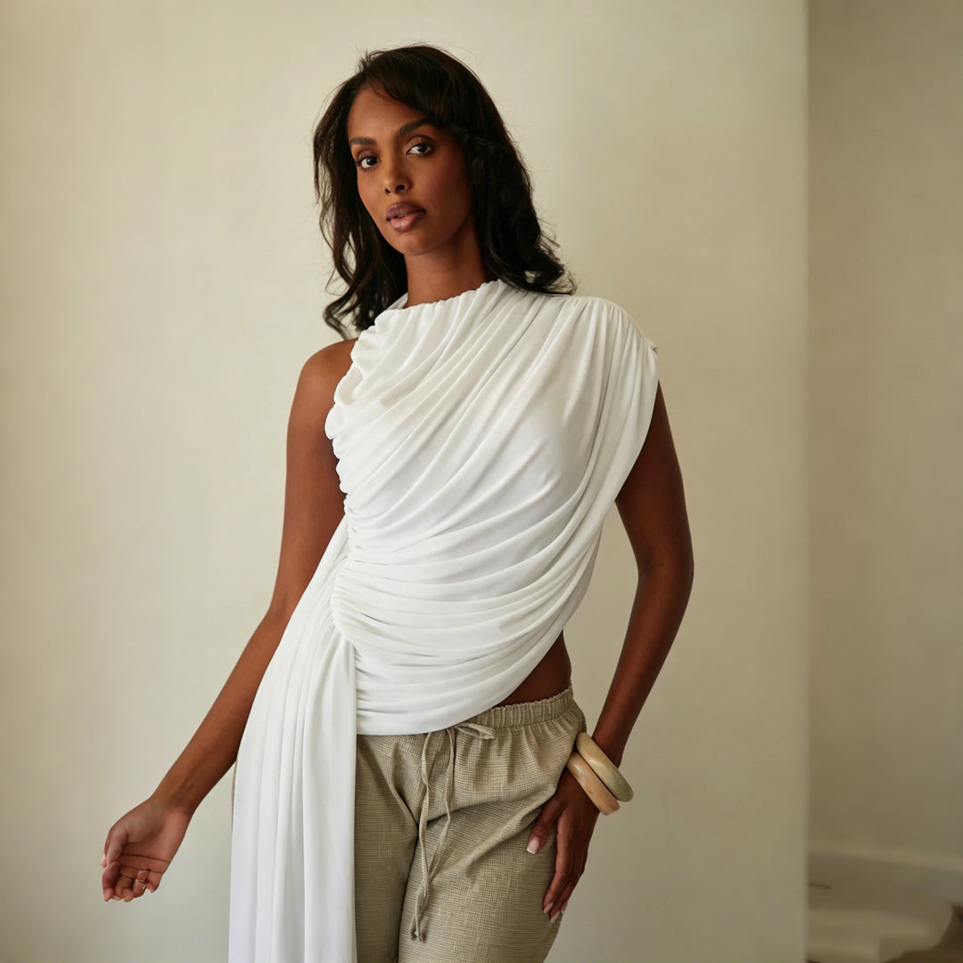 Damen Elegantes asymmetrisches Top mit Drapierungen Echo Archiv
