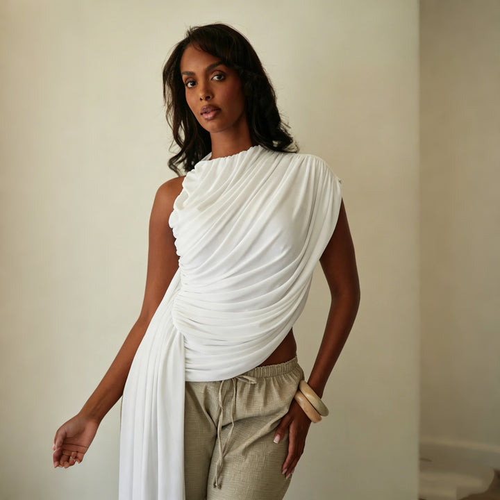Damen Elegantes asymmetrisches Top mit Drapierungen Echo Archiv