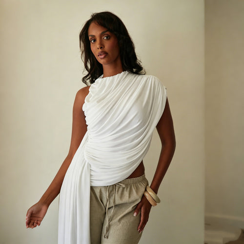 Damen Elegantes asymmetrisches Top mit Drapierungen Echo Archiv