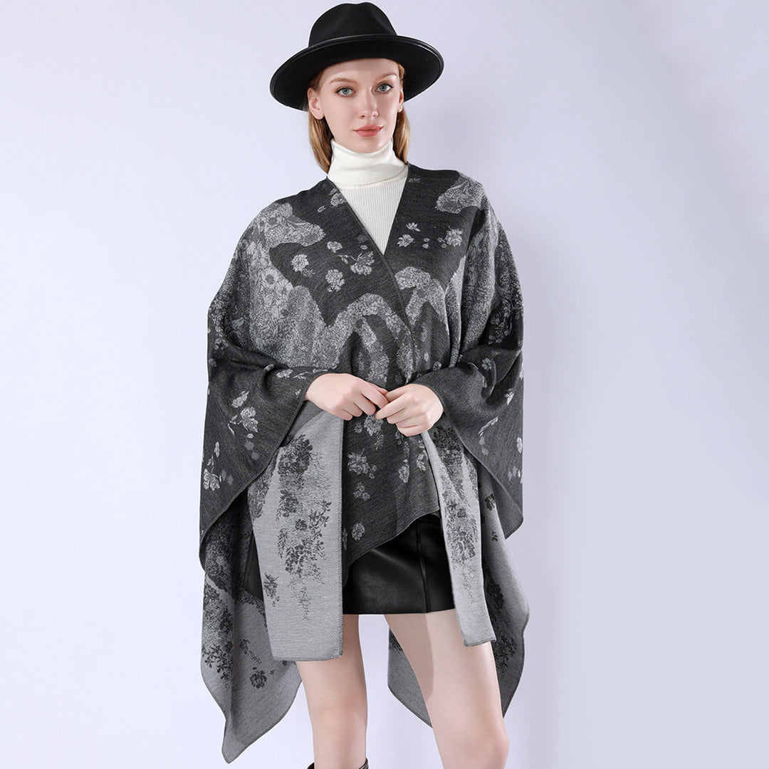 Damen Oversize-Wickelponcho im Kimono-Fall mit feinem Jacquardgewebe Echo Archiv
