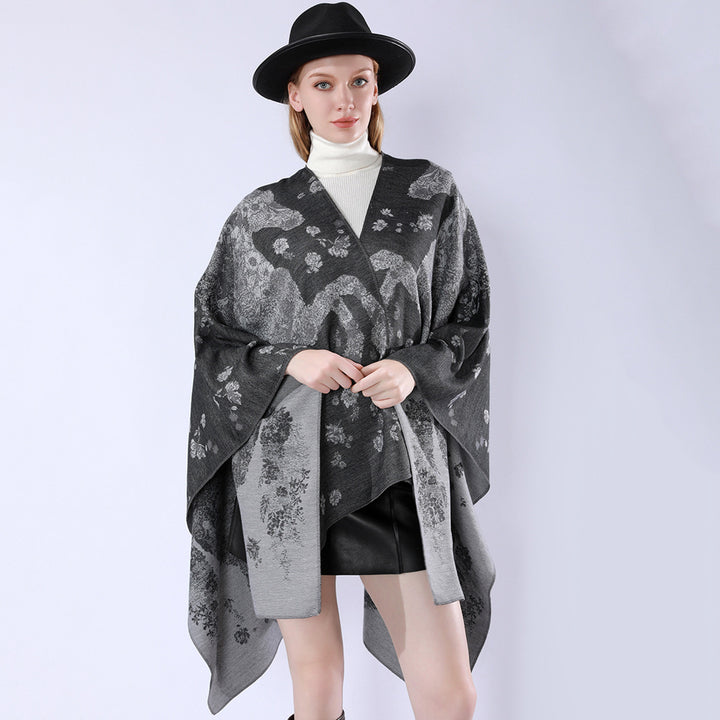 Damen Oversize-Wickelponcho im Kimono-Fall mit feinem Jacquardgewebe Echo Archiv