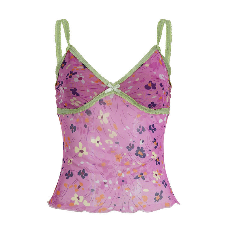Damen Blumen Spaghetti Trägertop mit feinen Rüschendetails Echo Archiv