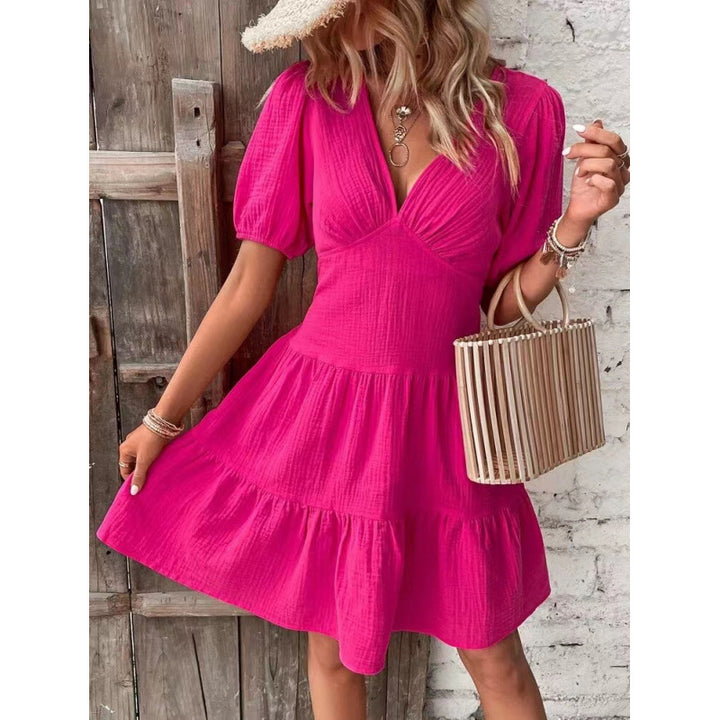 Damen Midi-Kleid mit Ballettärmeln und tiefem V-Ausschnitt Echo Archiv