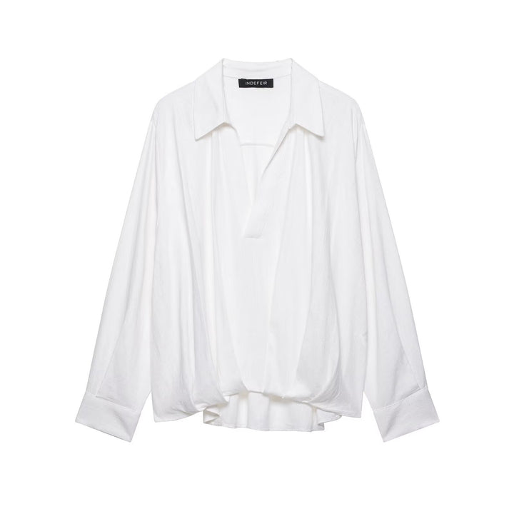 Damen Oversize-Bluse mit weitem Schnitt, tiefem V‑Ausschnitt und elastischem Saum Echo Archiv