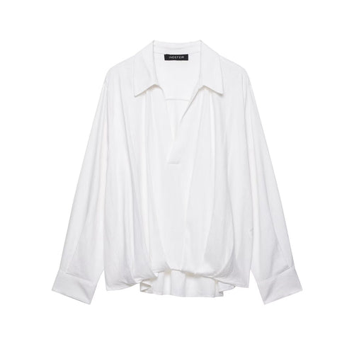Damen Oversize-Bluse mit weitem Schnitt, tiefem V‑Ausschnitt und elastischem Saum Echo Archiv