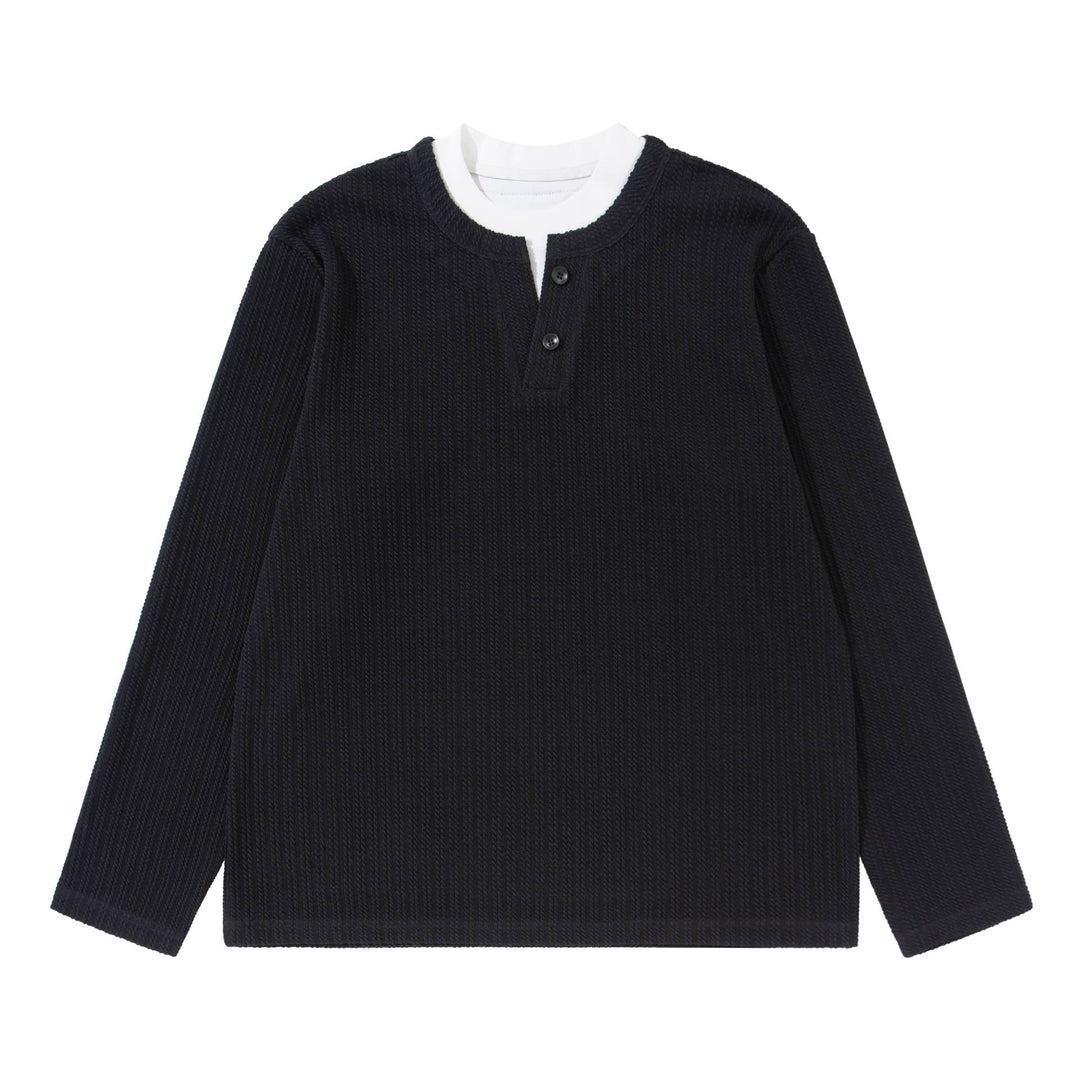 Unisex Feinstrukturierter Rippsweater mit Henley-Ausschnitt Echoarchiv