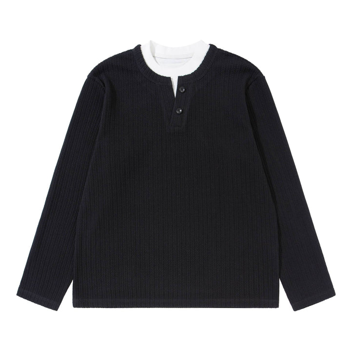 Unisex Feinstrukturierter Rippsweater mit Henley-Ausschnitt Echoarchiv
