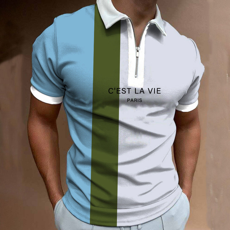 Herren Poloshirt mit modernem Stehkragen und asymmetrischem Farbdesign Echoarchiv