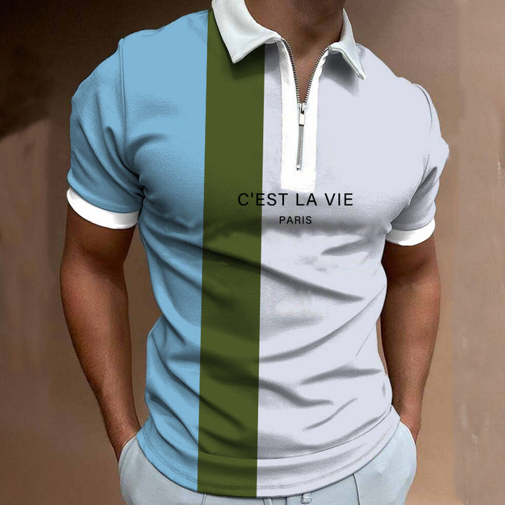 Herren Poloshirt mit modernem Stehkragen und asymmetrischem Farbdesign Echoarchiv