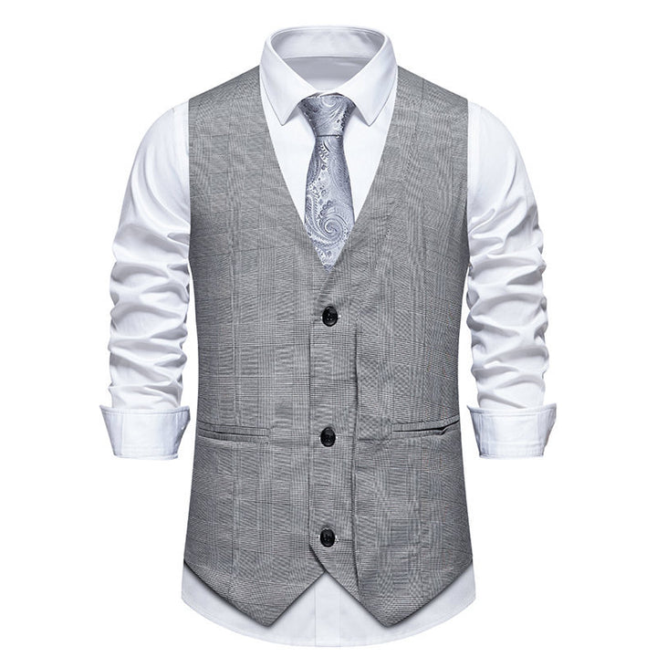 Herren elegante Anzugweste mit klassischem Herringbone-Muster und praktischen Taschen Echoarchiv