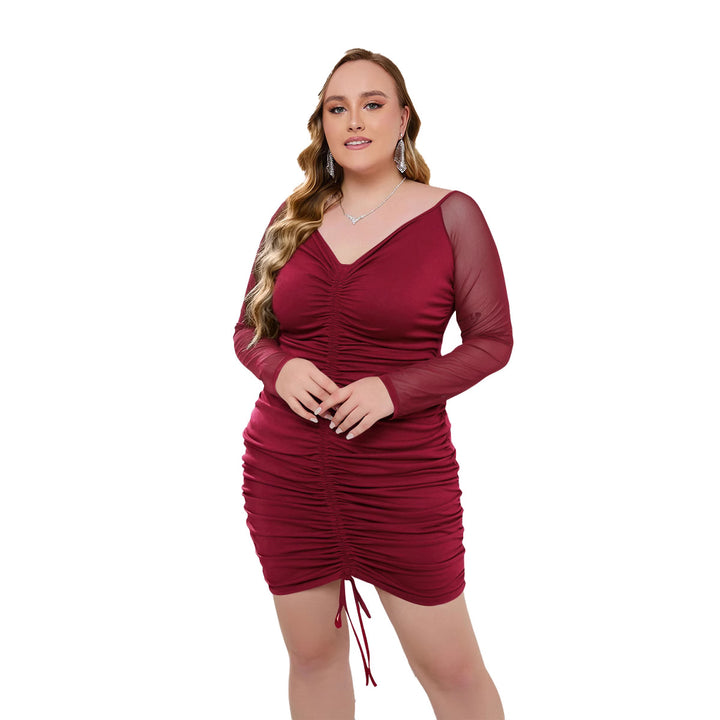 Damen Mini Wickelkleid mit Raffung und transparenten Ärmeln Echo Archiv