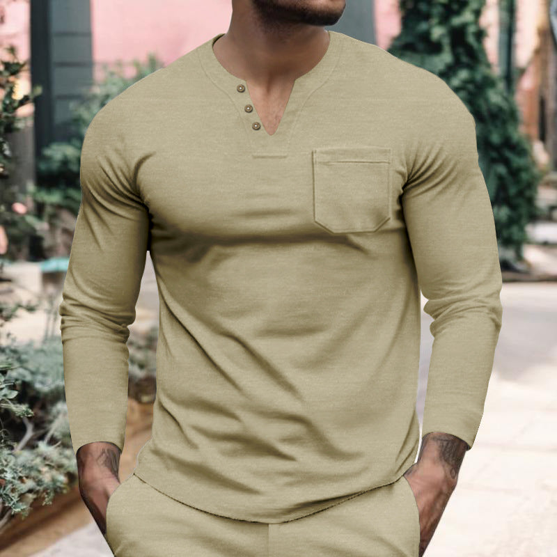 Herren Langarmshirt mit Knopfleiste und Brusttasche Echoarchiv