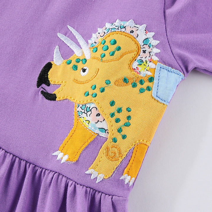 Mädchen Freizeitkleid mit lustigen Dinosaurier-Applikationen Echo Archiv