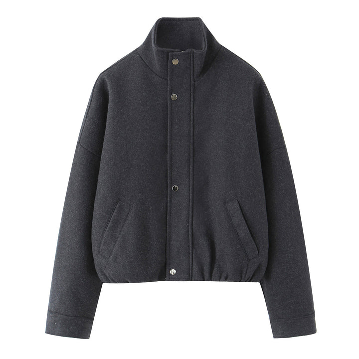 Damen Kurz geschnittene Wollblousonjacke mit Stehkragen, Druckknopfleiste und elastischem Saum Echo Archiv