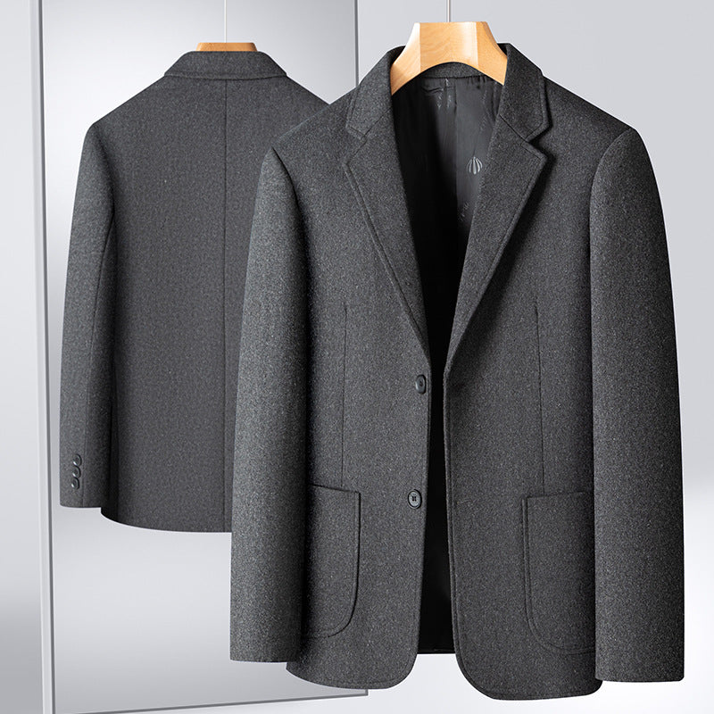 Herren Smart-Casual Wollmix-Sakko im Mantelstil mit aufgesetzten Taschen – Tianoro