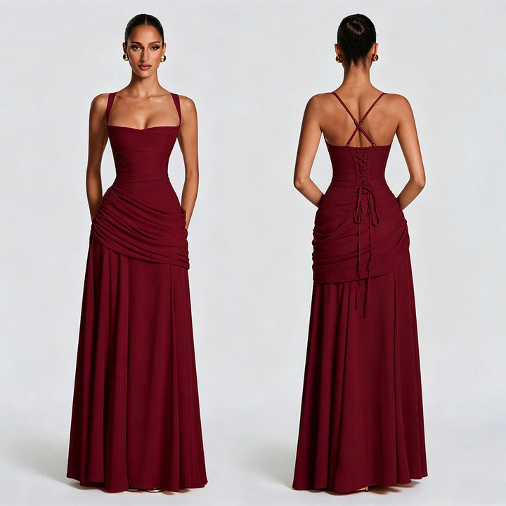 Damen Elegantes, schulterfreies Abendkleid mit raffinierten Drapierungen und fließendem Schnitt Echoarchiv