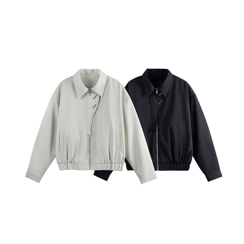 Unisex Leichter Blouson mit Umlegekragen, verdecktem Reißverschluss und elastischem Saum Echoarchiv