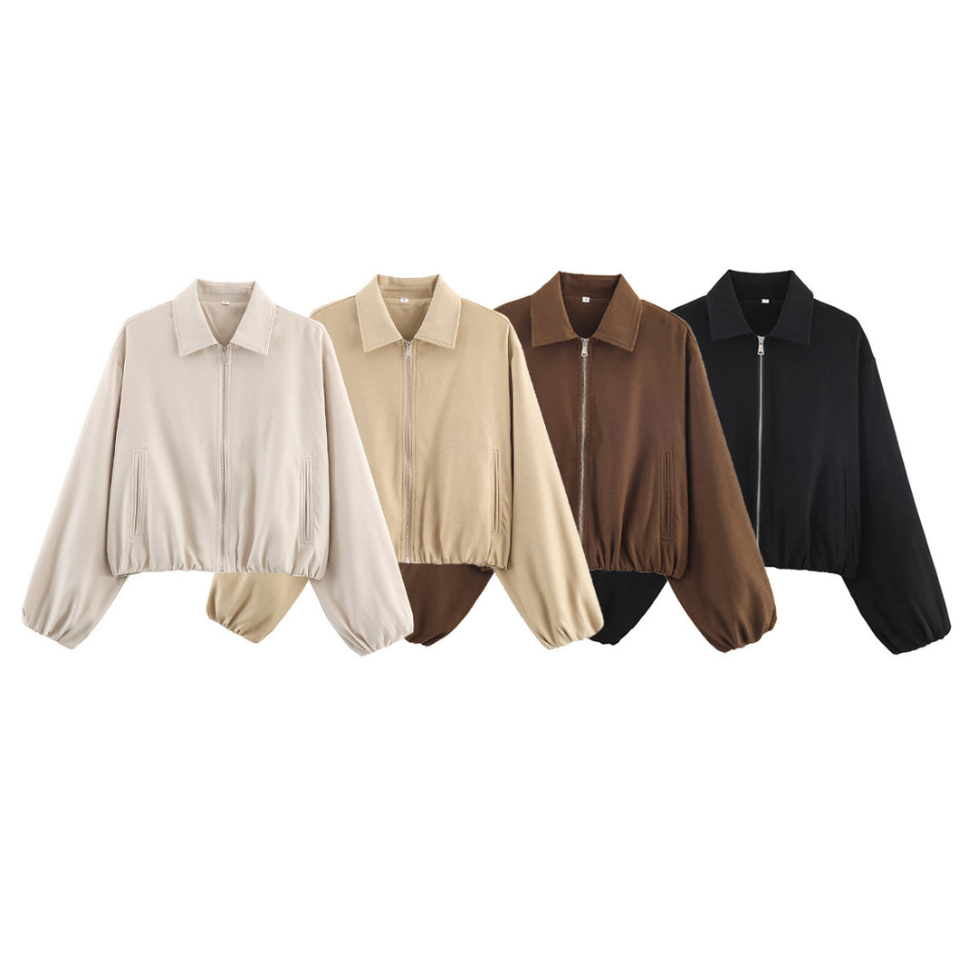 Damen nan cropped Blousonjacke mit Ballonärmeln elastischem Saum und Hemdkragen Echo Archiv