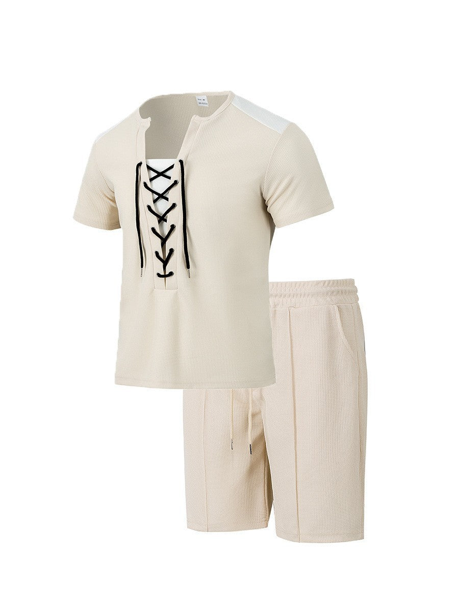 Herren Sportliches Freizeit-Set mit modernem Schnürkragen und Shorts Echoarchiv