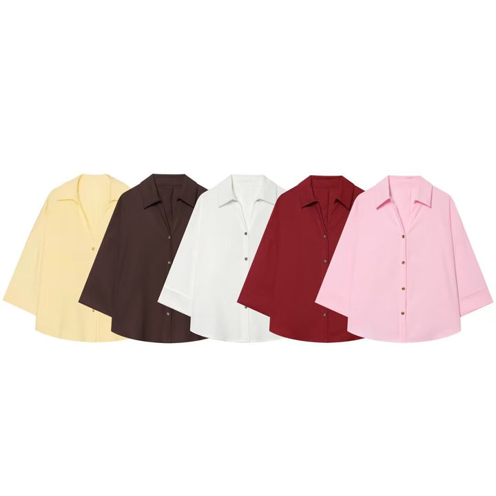 Damen Oversized Hemdbluse mit kastigem Schnitt, dreiviertelärmeln und Hornknopfleiste Echo Archiv